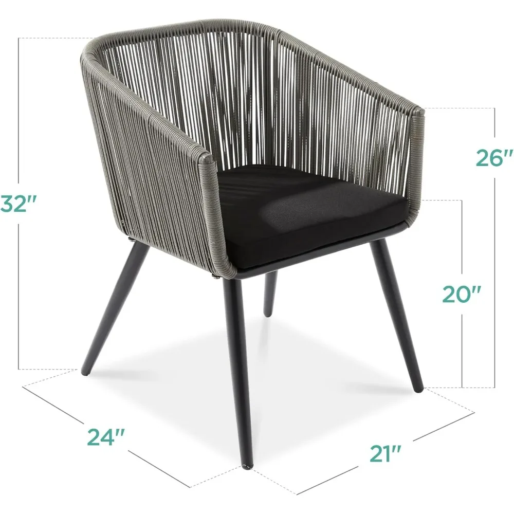 Set mit 2 Terrassen-Esszimmerstühlen, Outdoor-Sitzset für Hinterhof, Pool, Balkon, Innenbereich mit gewebtem Korbgeflecht-Design, 250 Pfund Weig