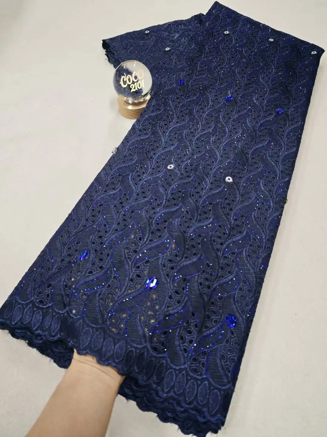 

2026 High-Quality African Nigerian Sequins Cotton Embroidery Lace Fabric Tulle for Luxury Prom Party Dresses Chiffon 5 Yards