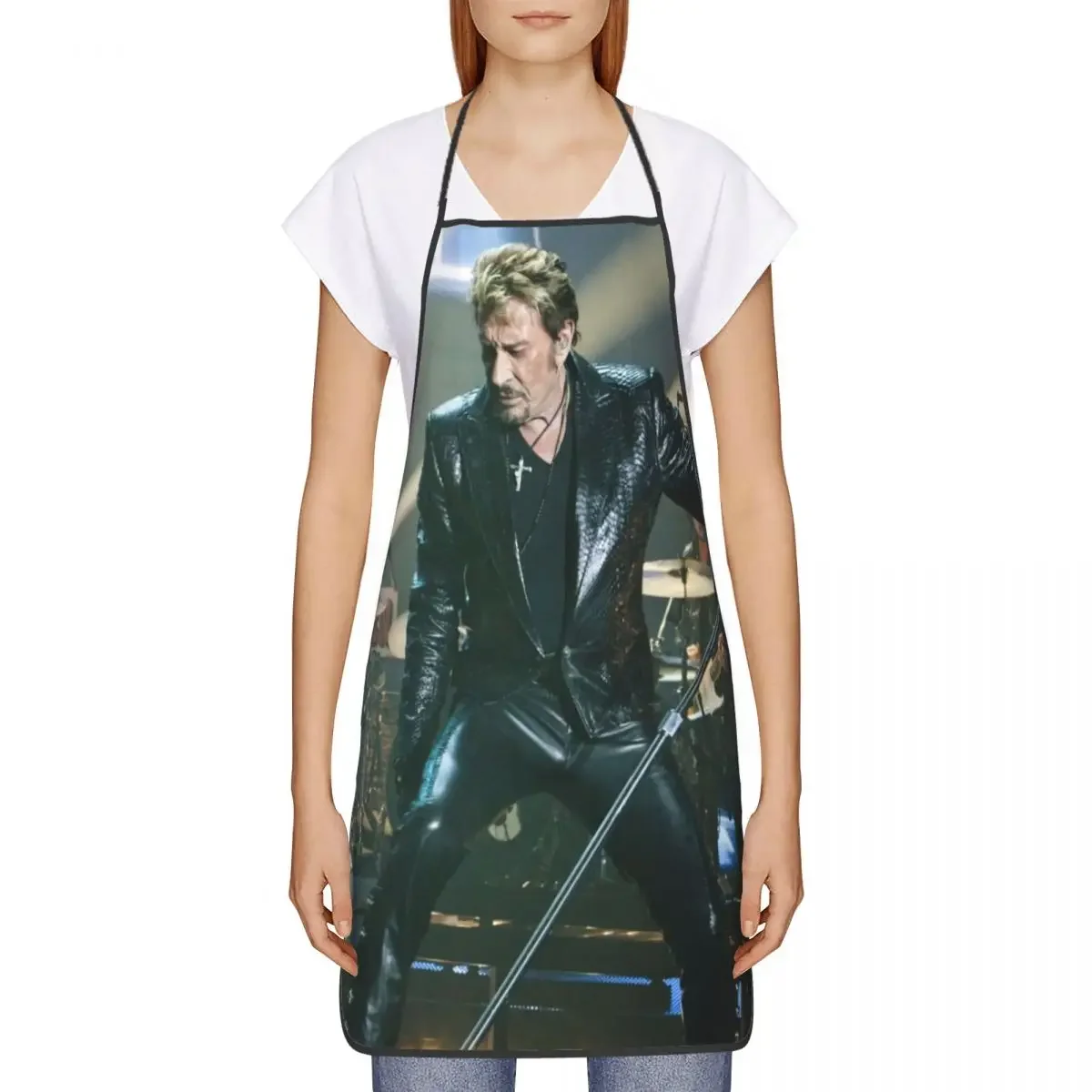 Unisex Johnny Hallyday Bib Apron Adult Women Men Chef Tablier Cuisine for Kitchen Cooking French Singer Rock Music Baking