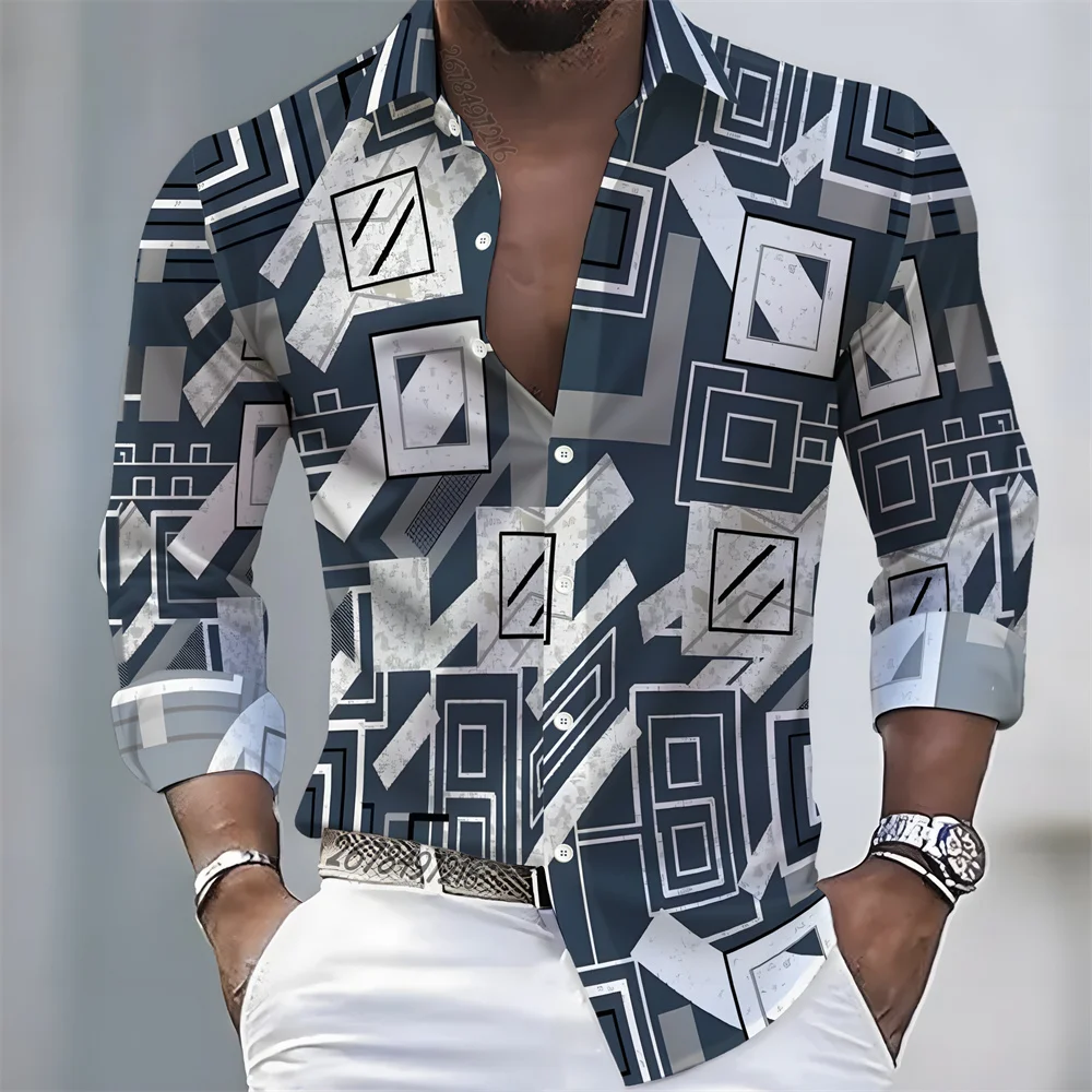 Men's light luxury style printed long-sleeved shirt, retro paisley design casual shirt, plus size loose fit versatile menswear view 6