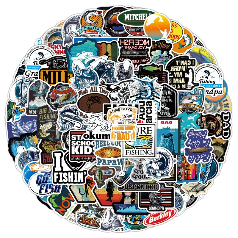 10/30/50/100pcs Outdoor Fishing Stickers Laptop Bicycle Guitar Skateboard Sticker Kid DIY Graffiti Waterproof stickers