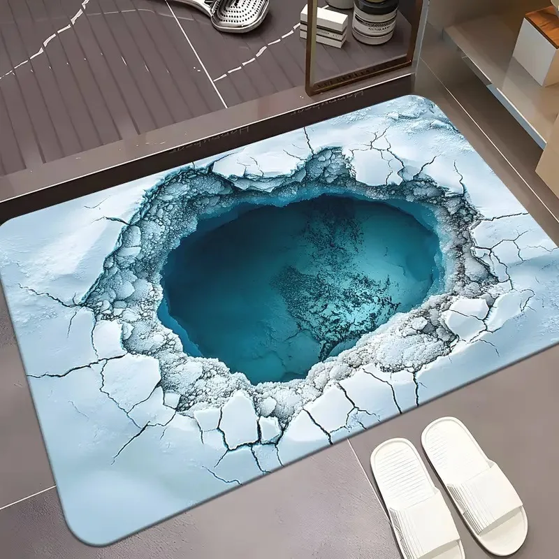 

3D Optical Illusion Bath Mat Rug-Quick Dry Absorbent Rubber Backed Thin Bathroom Rugs Fit Under Door-Bath Mats