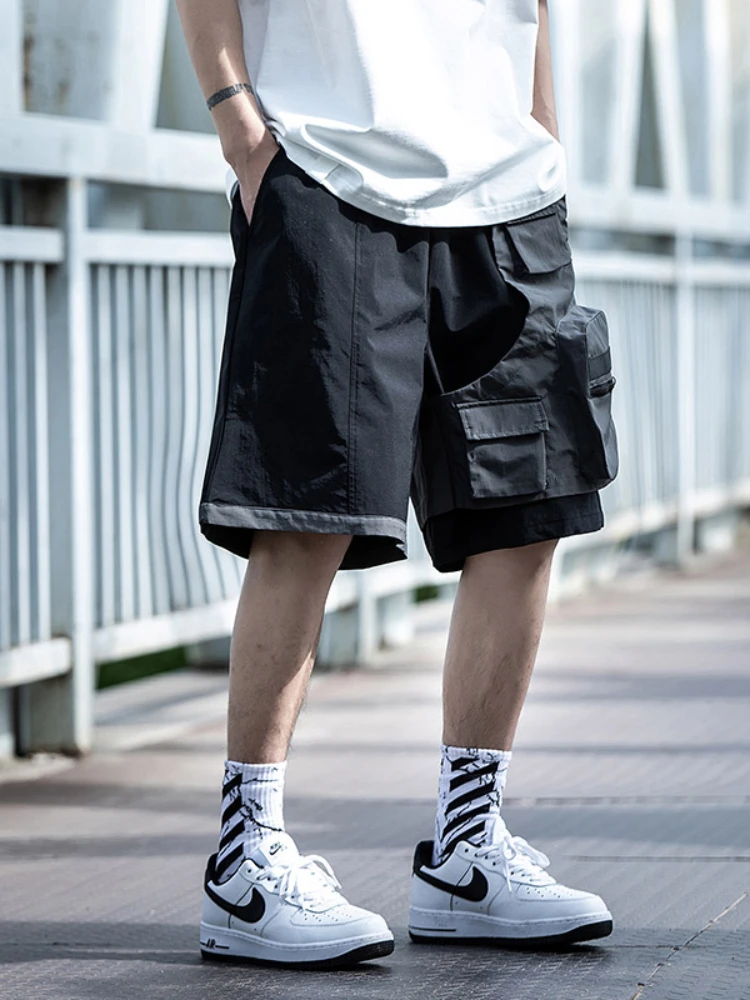 Cargo Shorts Men Baggy Big Pocket Knee Length Summer Breathable Comfortable Functional Techwear Japanese Style Simple Harajuku