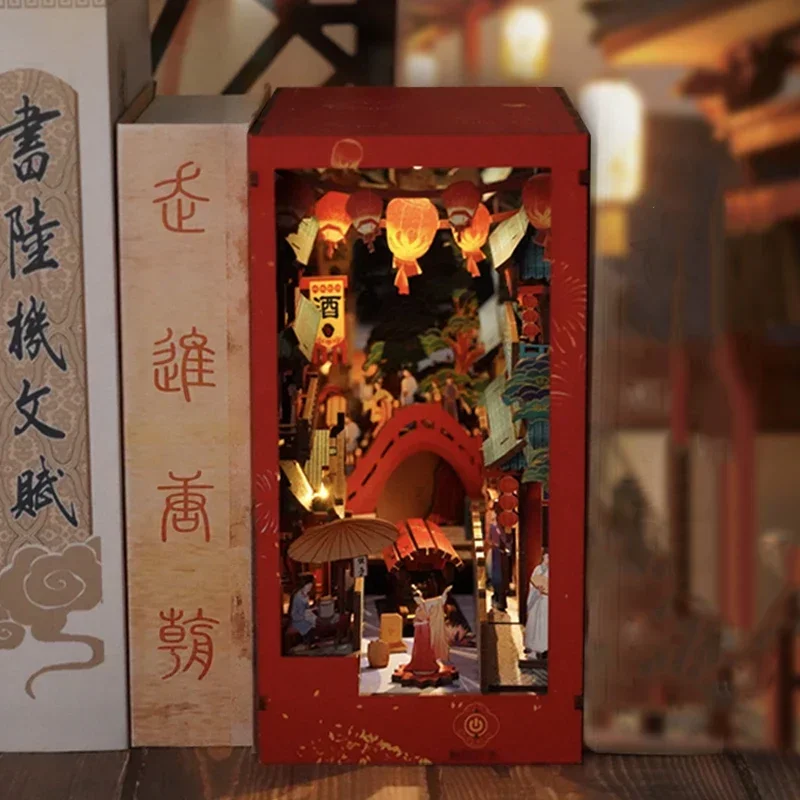 

DIY Wooden Song Dynasty Bookshelf Bookends Book Nook Shelf Insert Kit Miniature Building Kits for Adults Birthday Gifts
