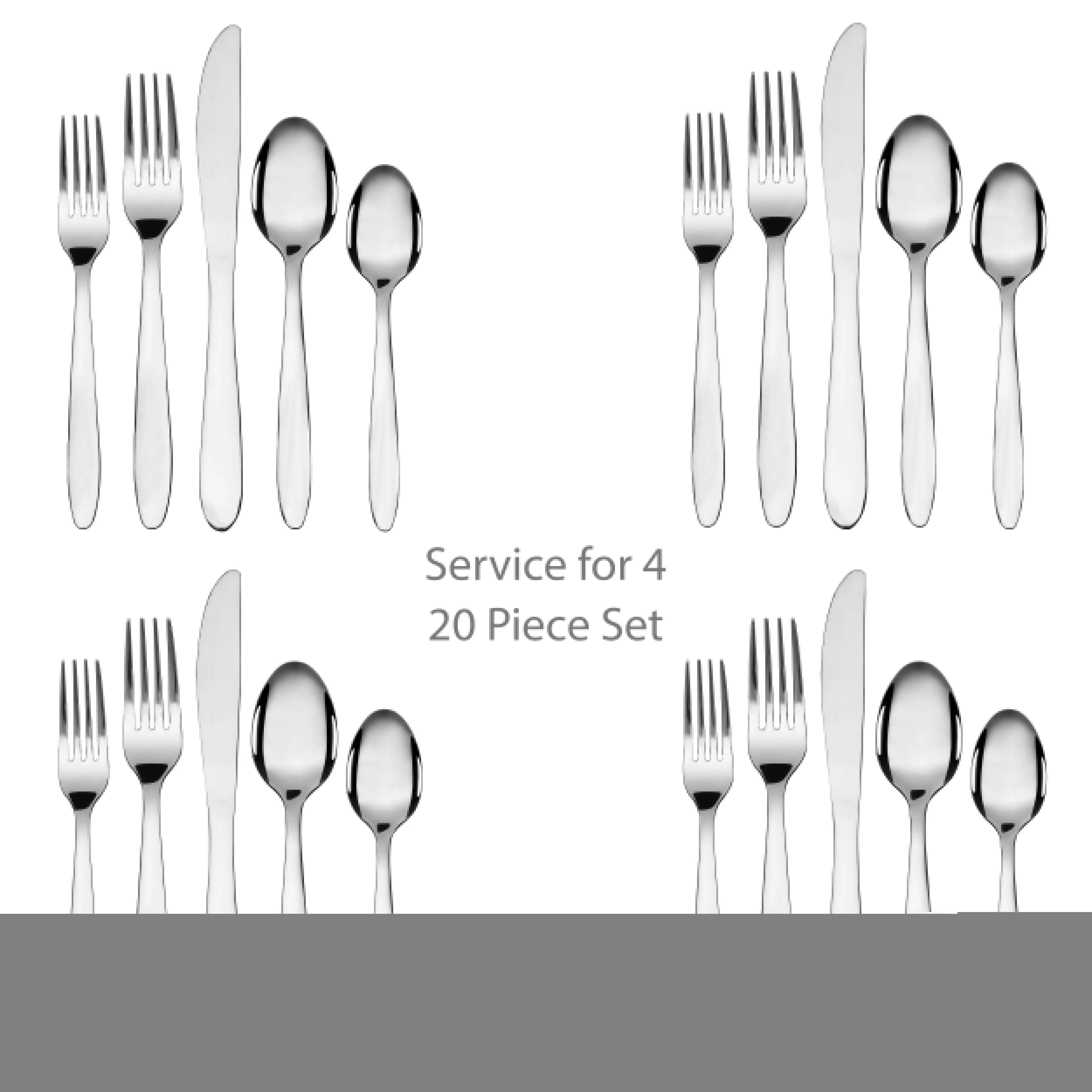 Mainstays Breck 20-Piece Stainless Steel Flatware Set, Silver, Service for 4