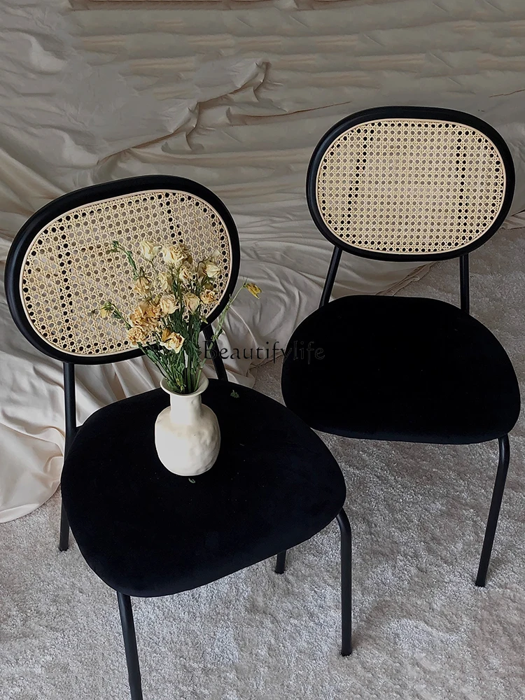 

Retro Domestic Rattan Dining Chair French Entry Lux High Grade Velour Make-up Chair Stool