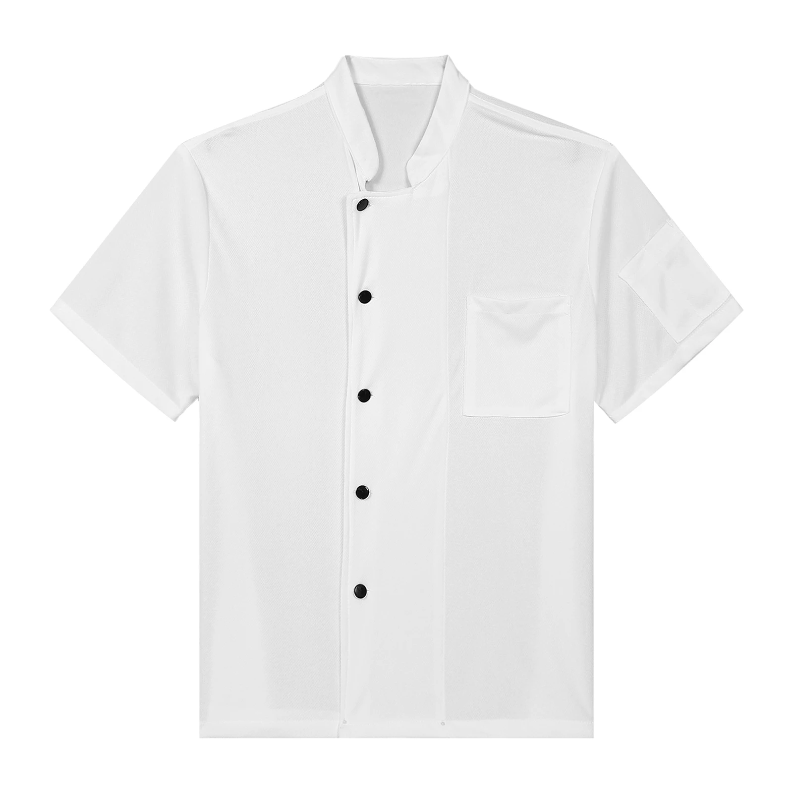 Camisetas de malla transpirable para Chef, ropa de trabajo de servicio de alimentos, cuello levantado, camiseta de manga corta con botones, disfraz de cocina para hombre