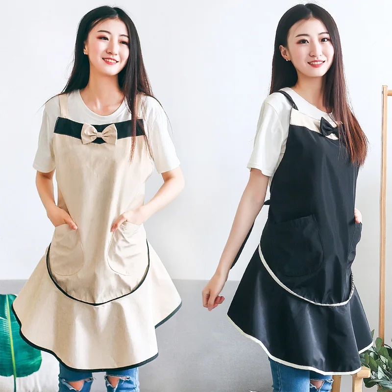 

New Japanese style skirt waterproof apron gardening flower shop beauty nail art work clothes bow home bib