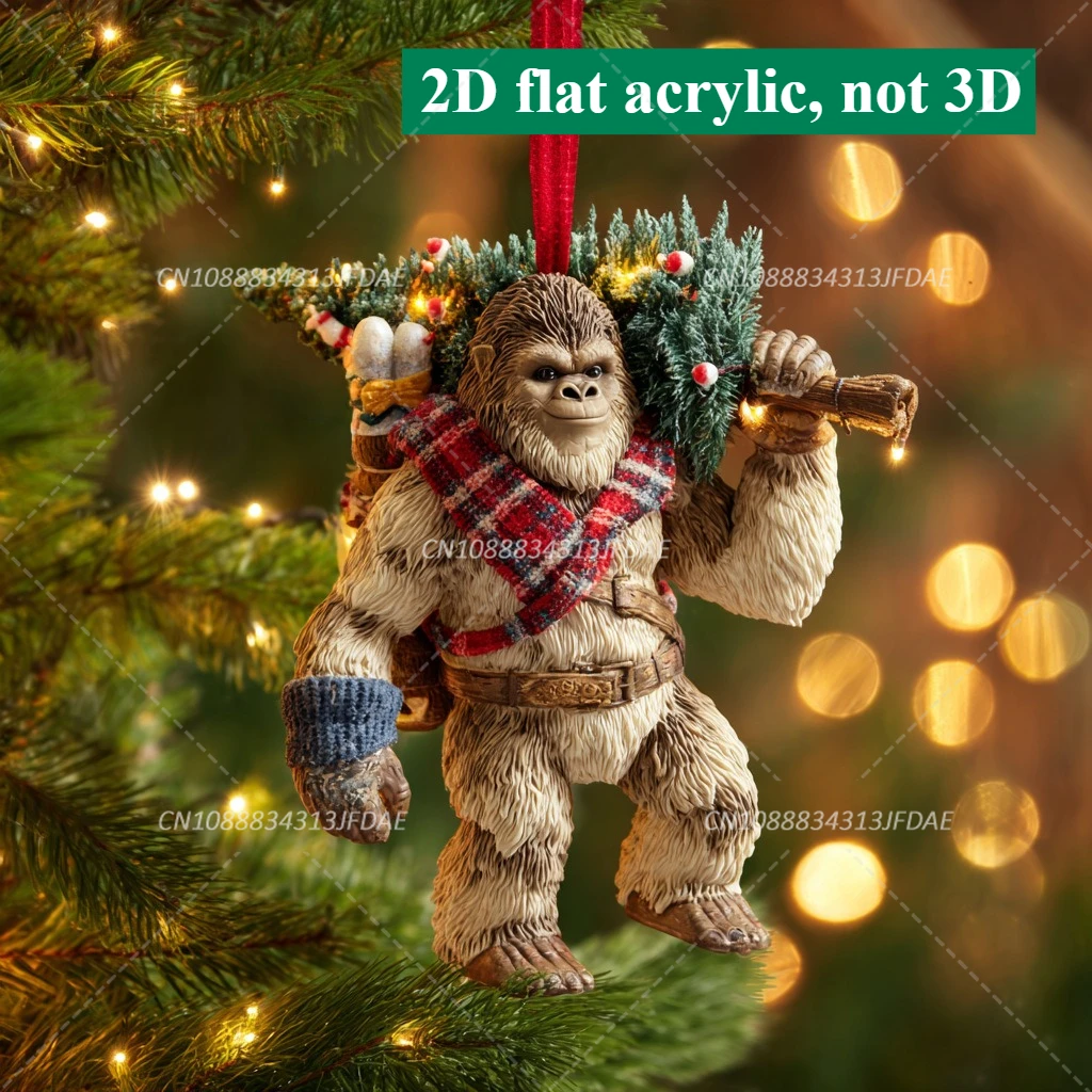 

Sasquatch Christmas Ornaments Set 2D Flat Acrylic Festive Atmosphere Design Carrying Christmas Tree Surfing Ornament for Decor