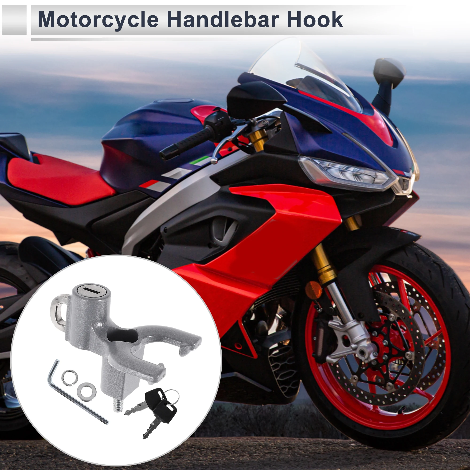 خطاف تعليق معدني للدراجة النارية ذو شوكة مزدوجة من Motoforti مجموعة واحدة باللون الفضي #1