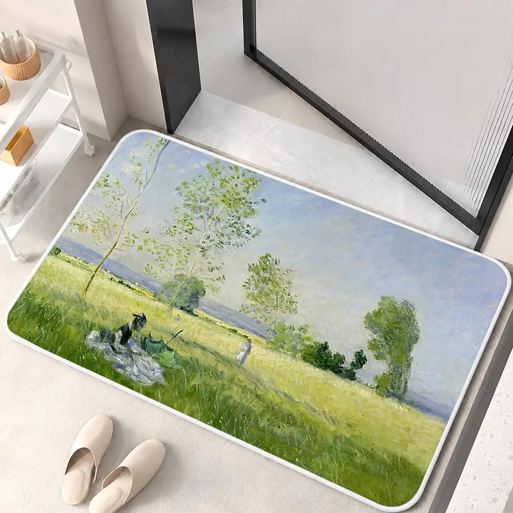 C-Claude MonetS Art Floor Mat Flannel Rug Non Slip Absorbent Soft Washable For Entryway Hallway Bathroom Kitchen Decor