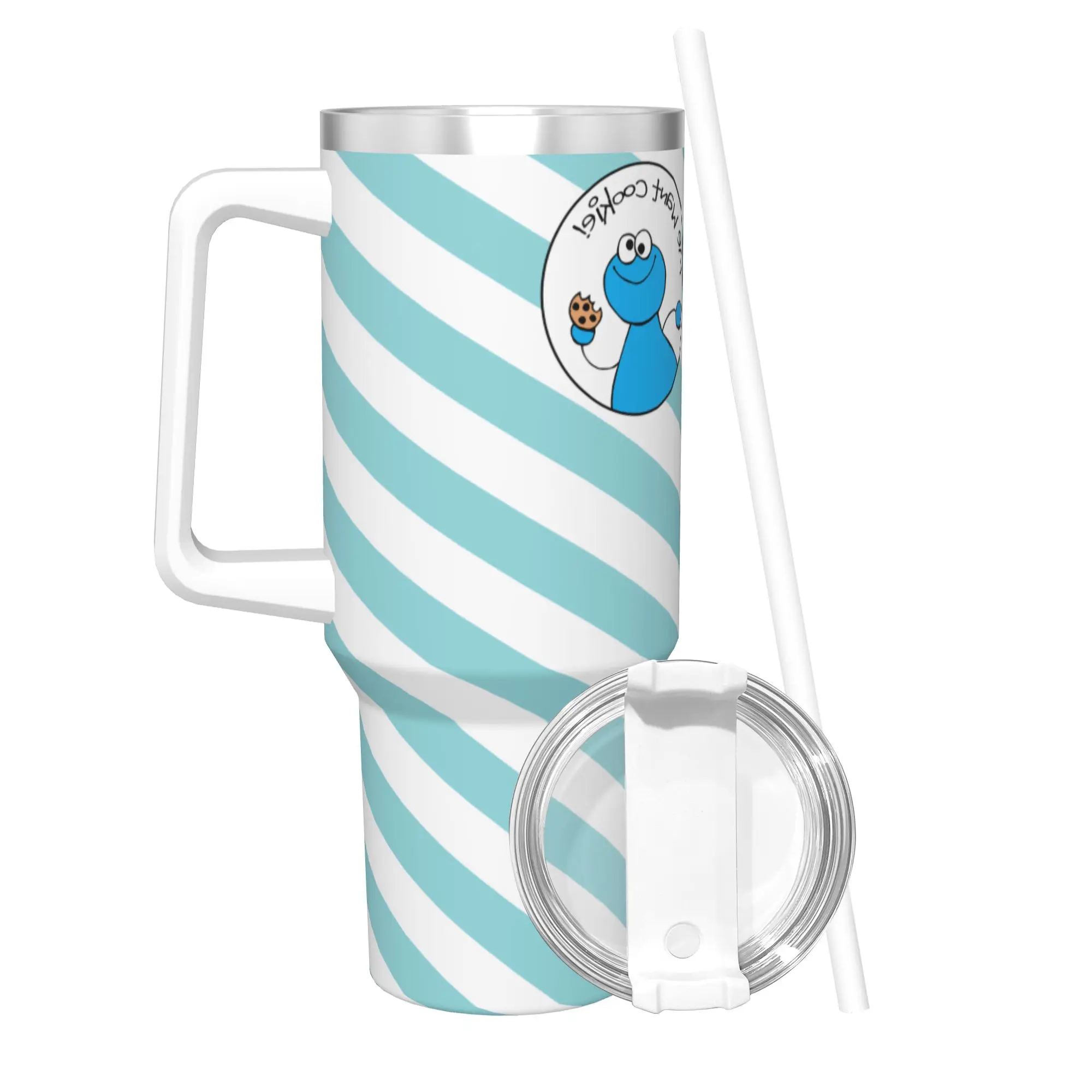 Stainless Steel Tumbler Cookie Monster Doodley Coffee Mug Cartoon Portable Hot Drinks Car Mugs Travelist Water Bottle