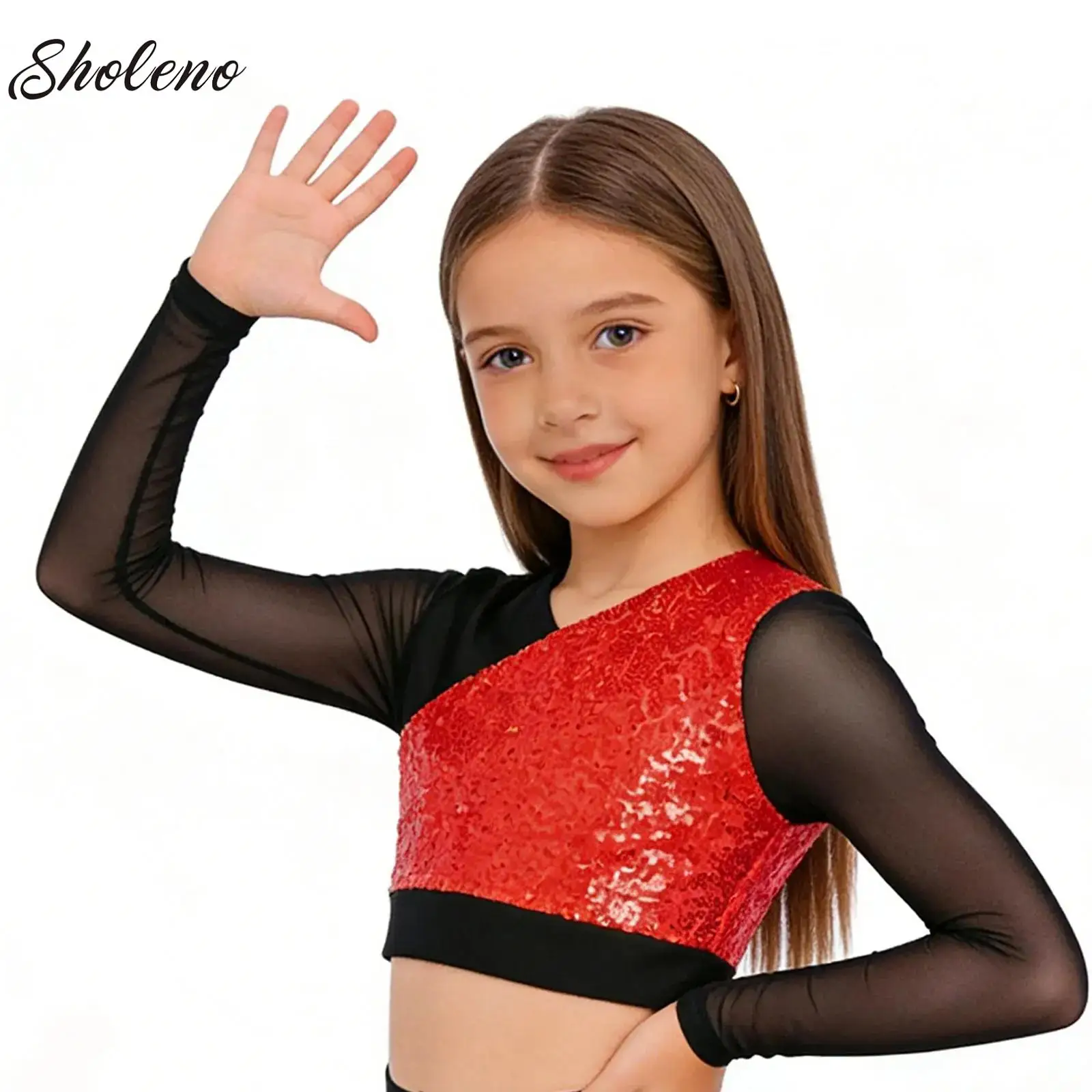 

Big Girls Hip Hop Jazz Dance Stage Performance Costume Glittery Sequins Cropped Tops Street Ballet Dance Competition Clothes