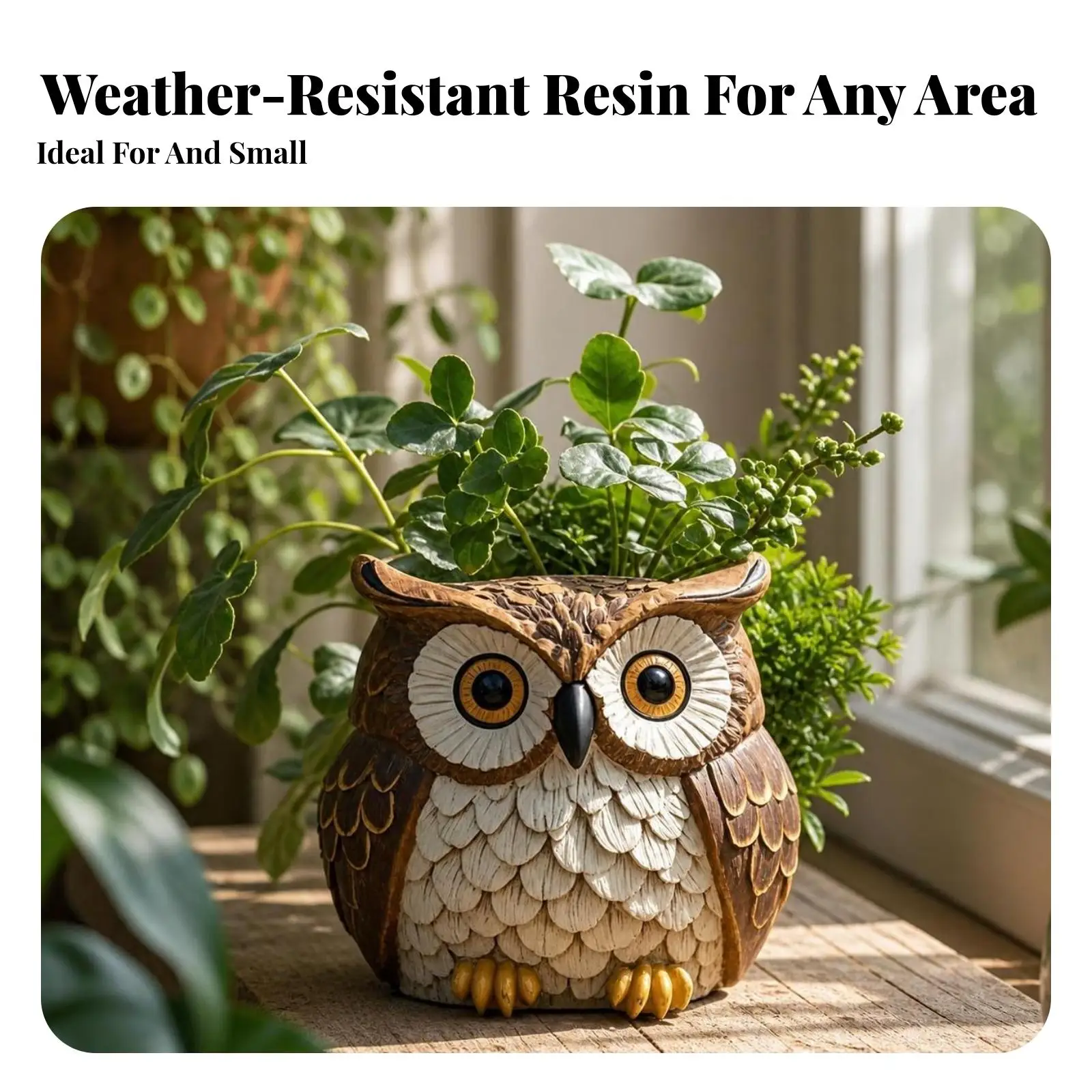 Owl Resin Flowerpot Decorative Planter for Small Plants Vase with Open Cavity for Patio Garden Tabletop Display