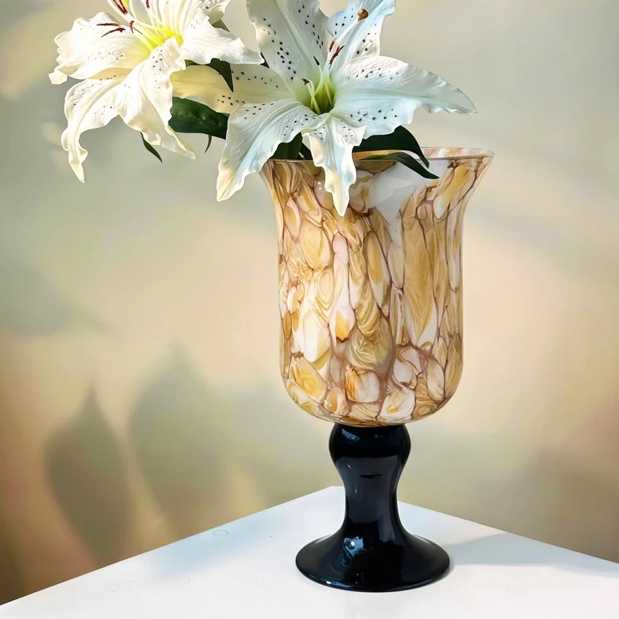 High Legged Glass Vase Retro Ornaments Desktop Decorative Crafts Flower Arrangement Accessories Home Decoration