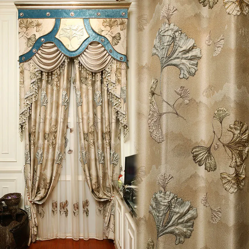 High-precision Large Relief High-end European-style Light-shielding Ginkgo Leaves Curtains for Living Dining Room Bedroom