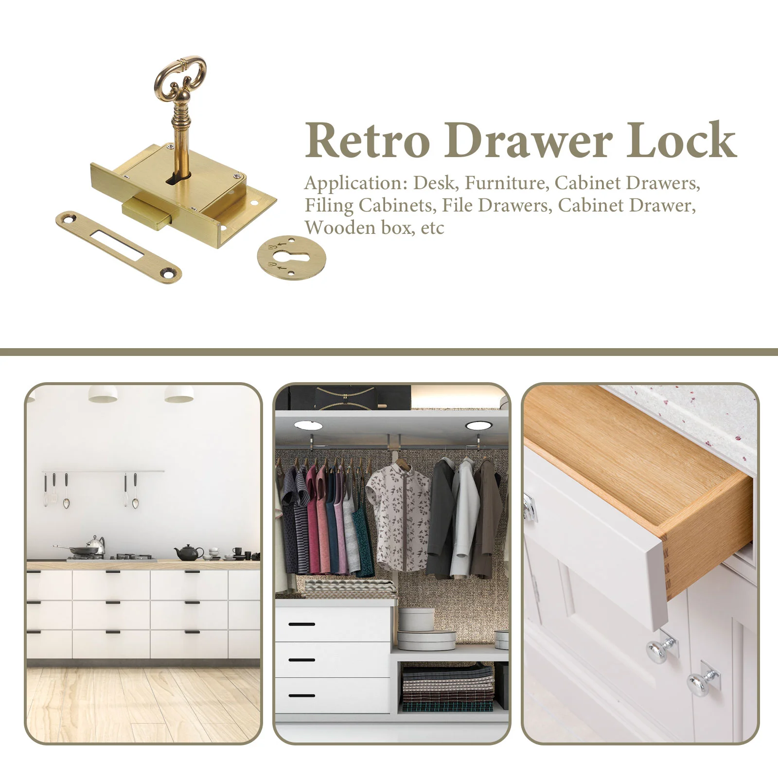 Desk Lock Heavy Duty Door File Cabinet for Decor Drawer Secure Locks Wooden Box Brass Square