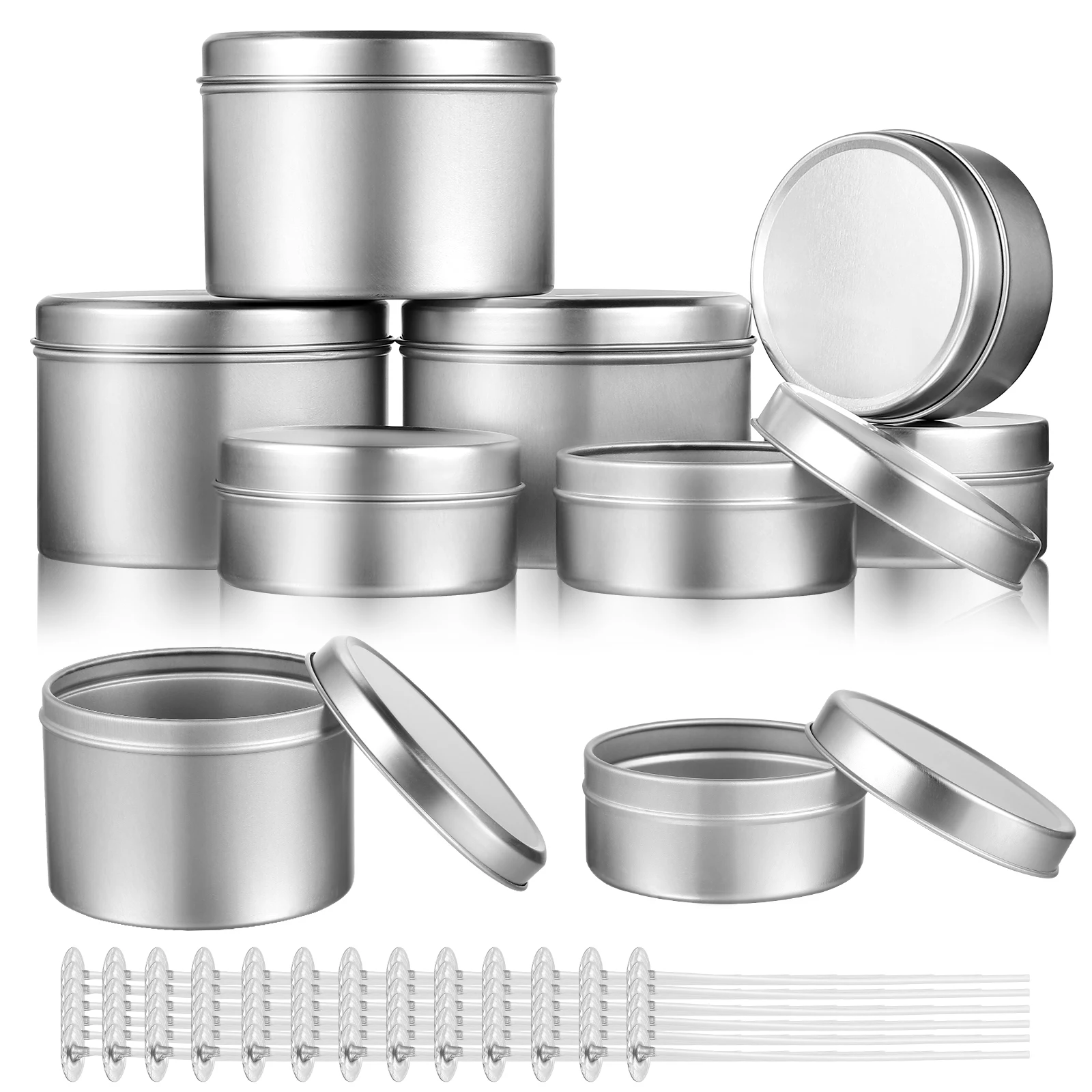 

Aluminum Empty Containers Lids Cotton Wicks NonStick Mold Round Tin Handmade Safe Durable RustProof NoFading Deforming