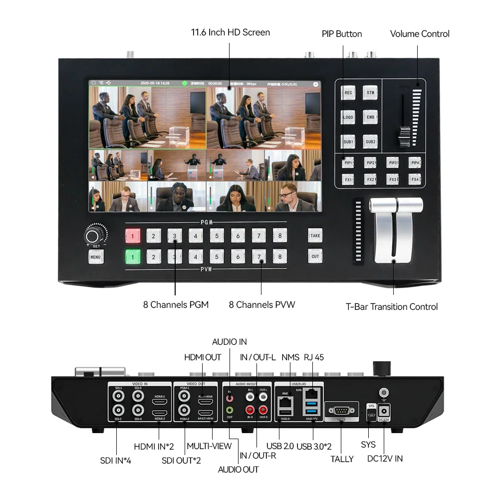 Radio Studio Equipment Switcher 8 Channels HDM I Streaming Video Mixer USB IP Digital Video Switcher