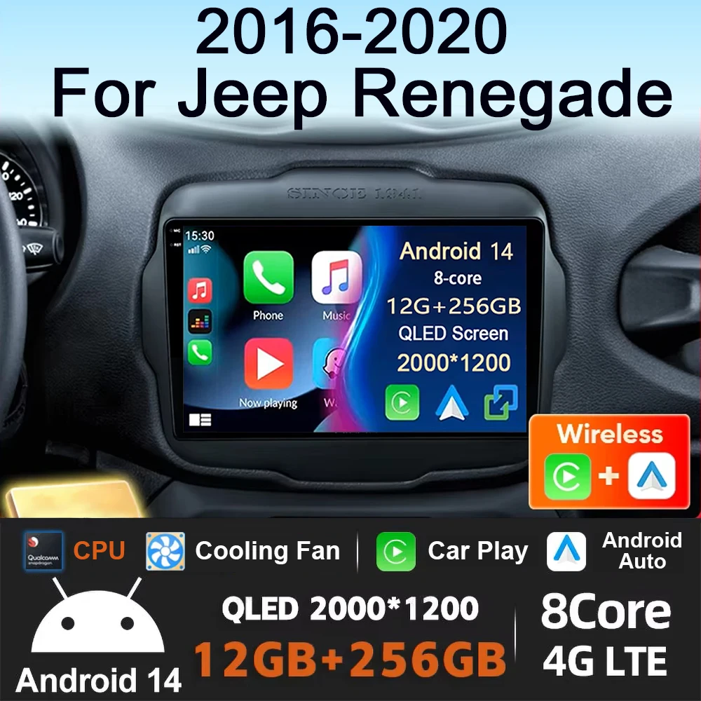 

Android 14 Multimedia Player For Jeep Renegade 2016-2020 Carplay Android Auto Car Radio Stereo 4G Wifi 360 camera head unit DVD
