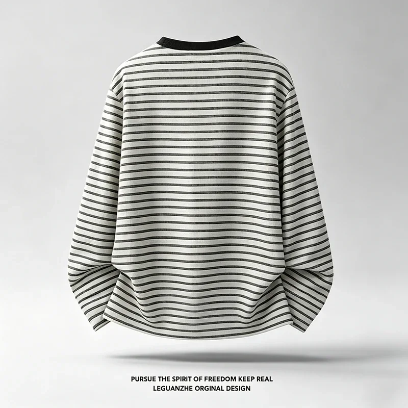 Men Striped Long Sleeve T Shirt Crew Neck Loose Fit Casual Basic Tee Soft Breathable Daily Wear Autumn Winter Tops image 3