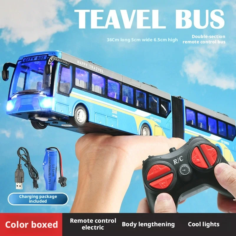 

4 Channels Remote Control Bus With Lights Rubber Tire RC Bus Model Toy Radio Control Bus Car Toys Christmas Children's Day Gifts