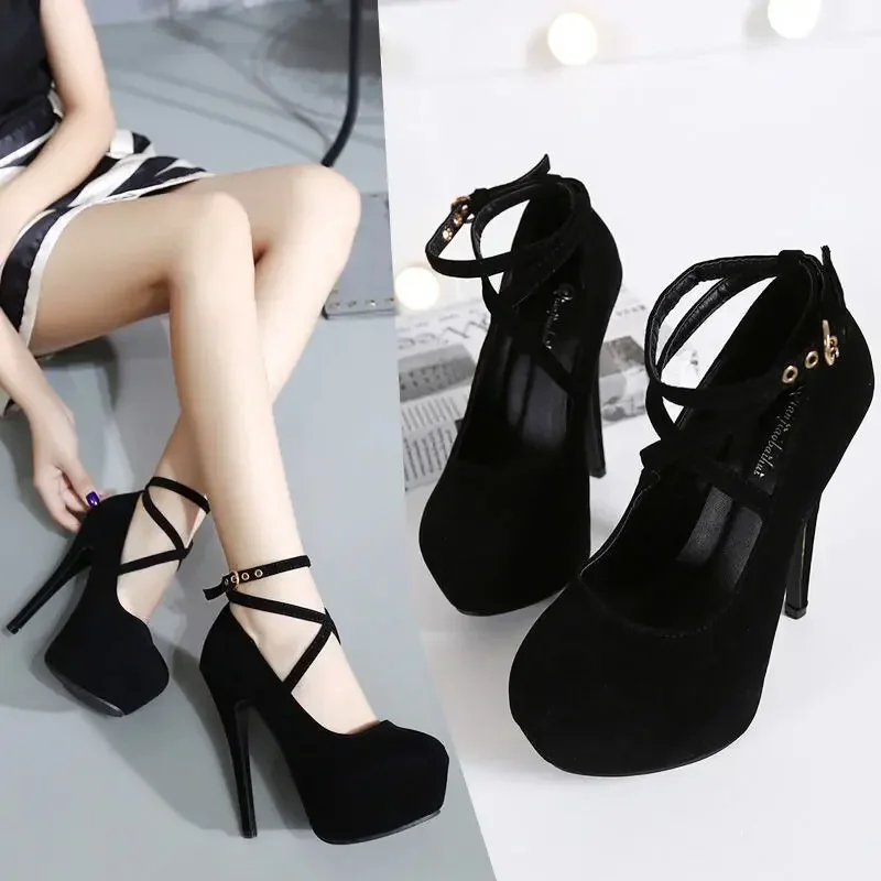 Women\'s Sandals 2024 Summer New Fashion Sexy Classic High Heels Pumps Ladies Platform Ankle Strap Shoes Women Zapatos De Mujer