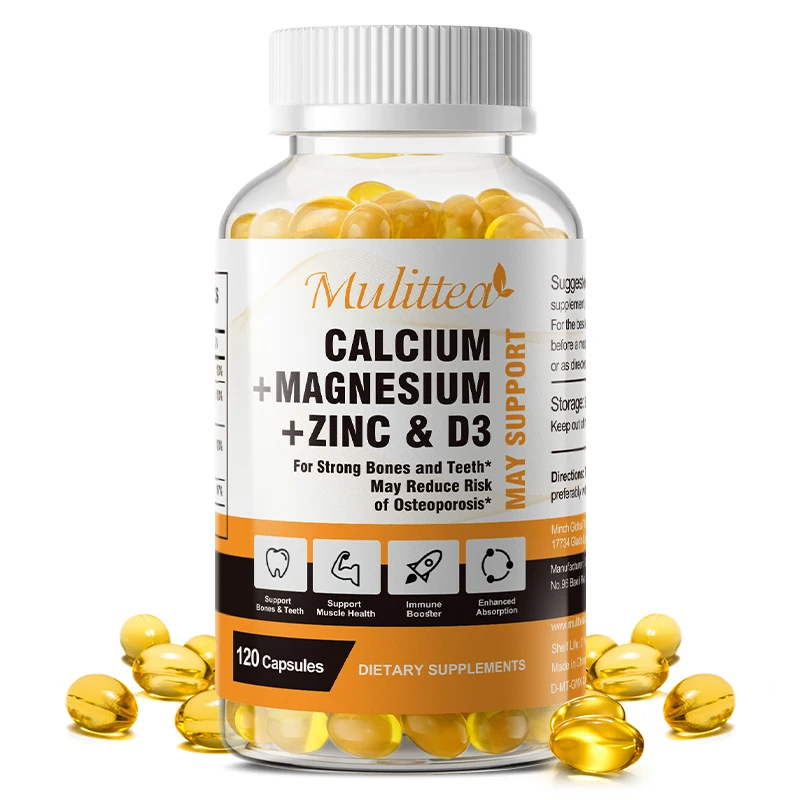 

Mulittea Calcium Magnesium Zinc Capsules with Vitamin D3 for Strong Bones & Teeth|Heart, Nerve & Immune Function Support