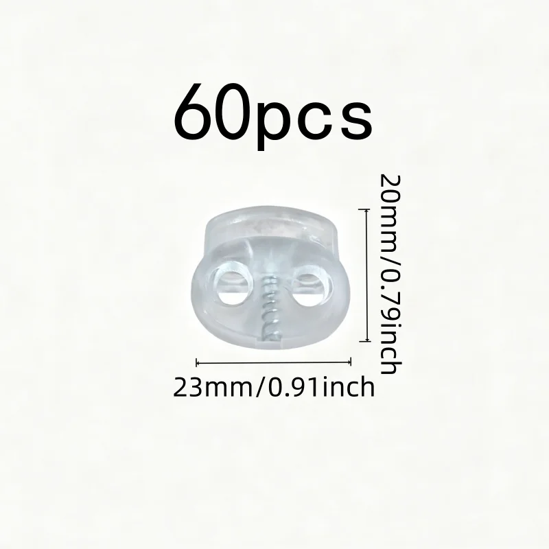 60 pcs 20mm Drawstring Adjuster Clips Anti-Slip Grip, designed for Hat Cord Stoppers, Universal Drawstring Fit
