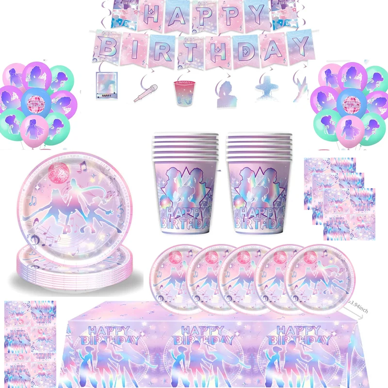 Cosmic Chic Pink-Lila Party-Geschirrset Y2K Lightning Pappteller, Becher, Servietten für Mädchen, Kpop-Themen-Geburtstagsdeko
