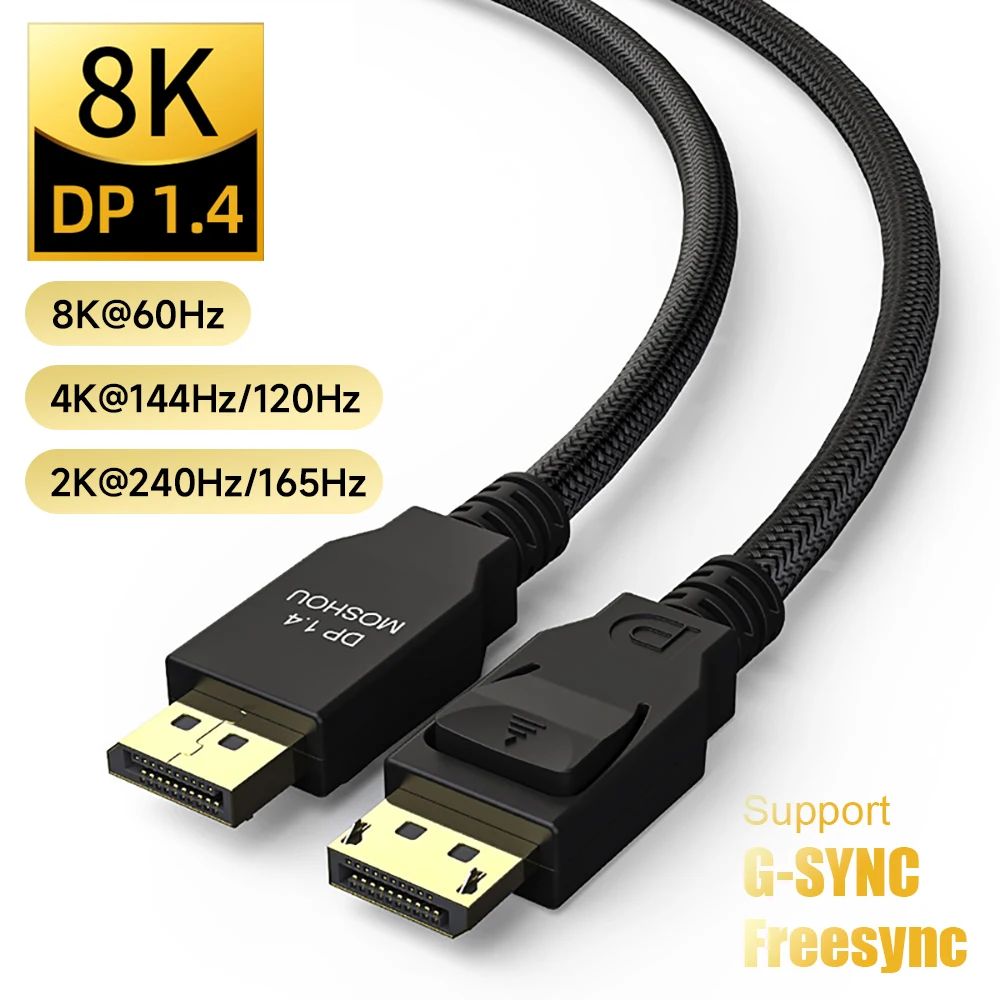 DP 1.4 Cable Displayport to DP Support 8K 60Hz 4K 144Hz 120Hz 2K165Hz 32.4Gbps HDR VRR video cable