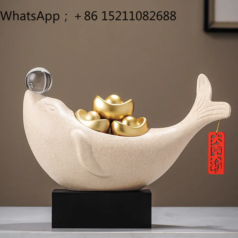 LLY office desktop lucky fish ornament high-end entrance gold ingot living room TV cabinet decoration opening gift