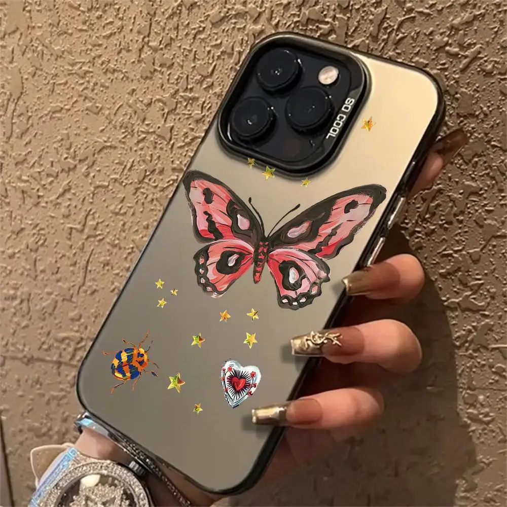 나비 디자인 패턴 폰 케이스 아이폰 17 16 15 14 13 12 11 프로/맥스/플러스용 방수 및 충격 방지 백 커버