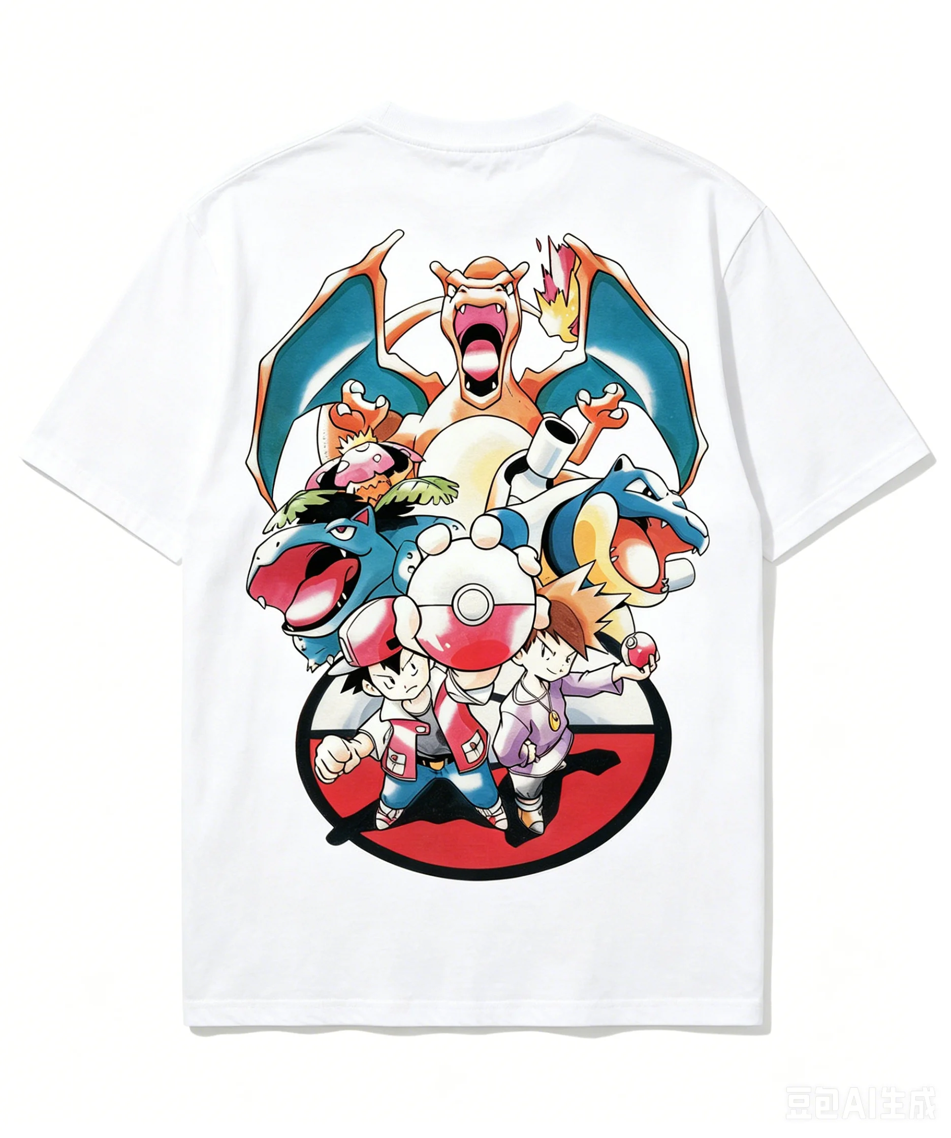 Neueste Pokémon 1995 Retro Erste Generation Drei Familienfiguren Lose Baumwoll-Kurzarmshirts für Erwachsene und Kinder – Detail 4