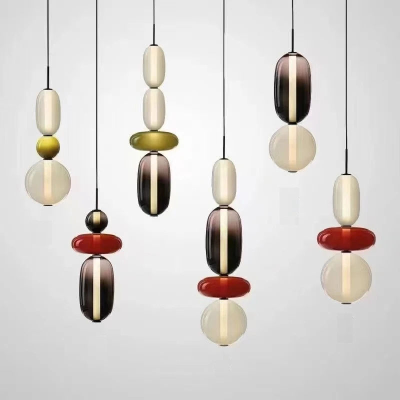 Nordic Luxury LED Pendant Lamp Creative Design Art Colorful Candy Glass Chandelier Restaurant Bedroom Bedside Cafe Hanging Light