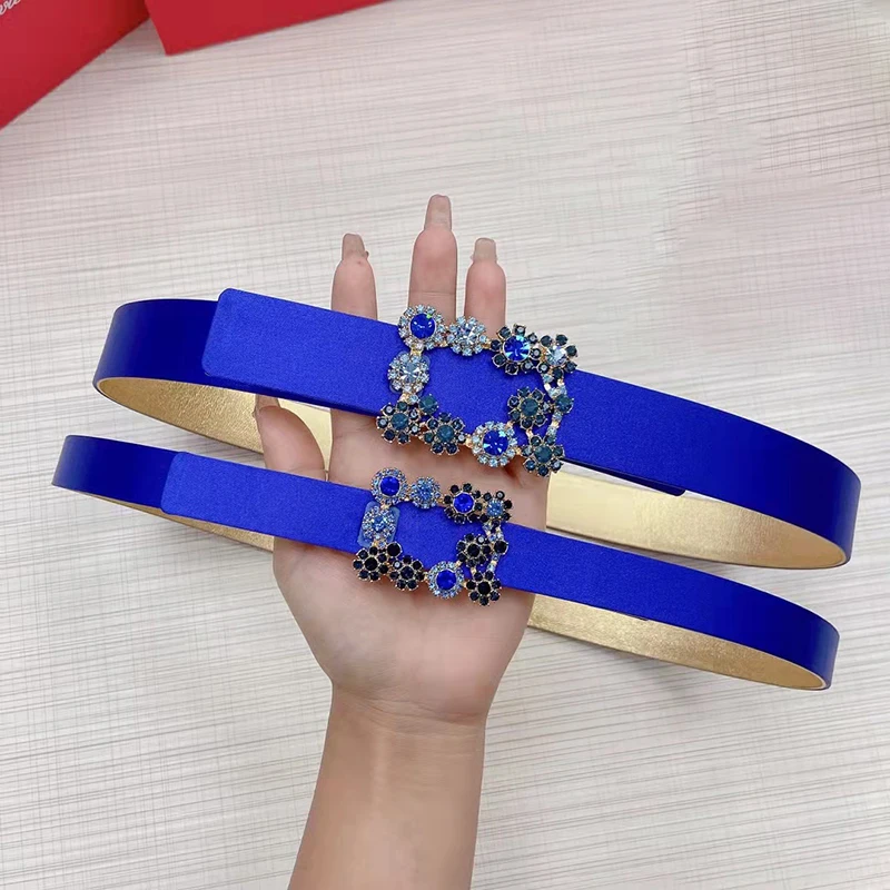 

Luxury Real Silk Belt Female Top Quality Genuine Leather Inner Diamonds Crystle Shiny Buckle Party Wearing Waist Gift Ladies