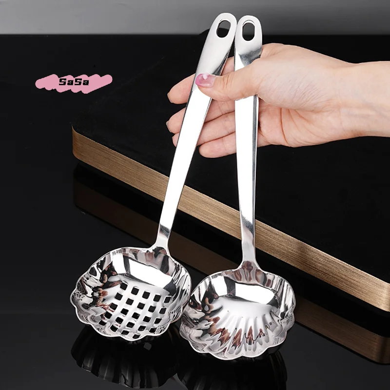 

Stainless Steel Shell Shape Serving Spoons Long Handle Slotted Spoons for Buffet Banquet Cooking And Kitchen Flatware