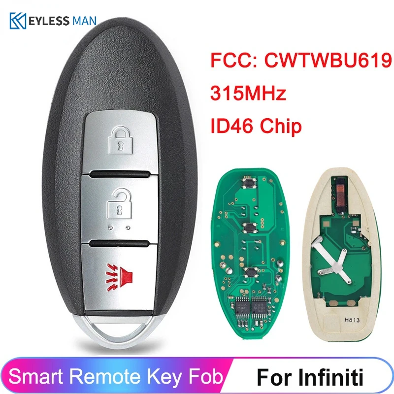 Keyless Go Smart Remote Key Fob For Infiniti FX35 FX45 2005 2006 2007 2008 2009 2010 FCC ID: CWTWBU619 315MHz With ID46 Chip