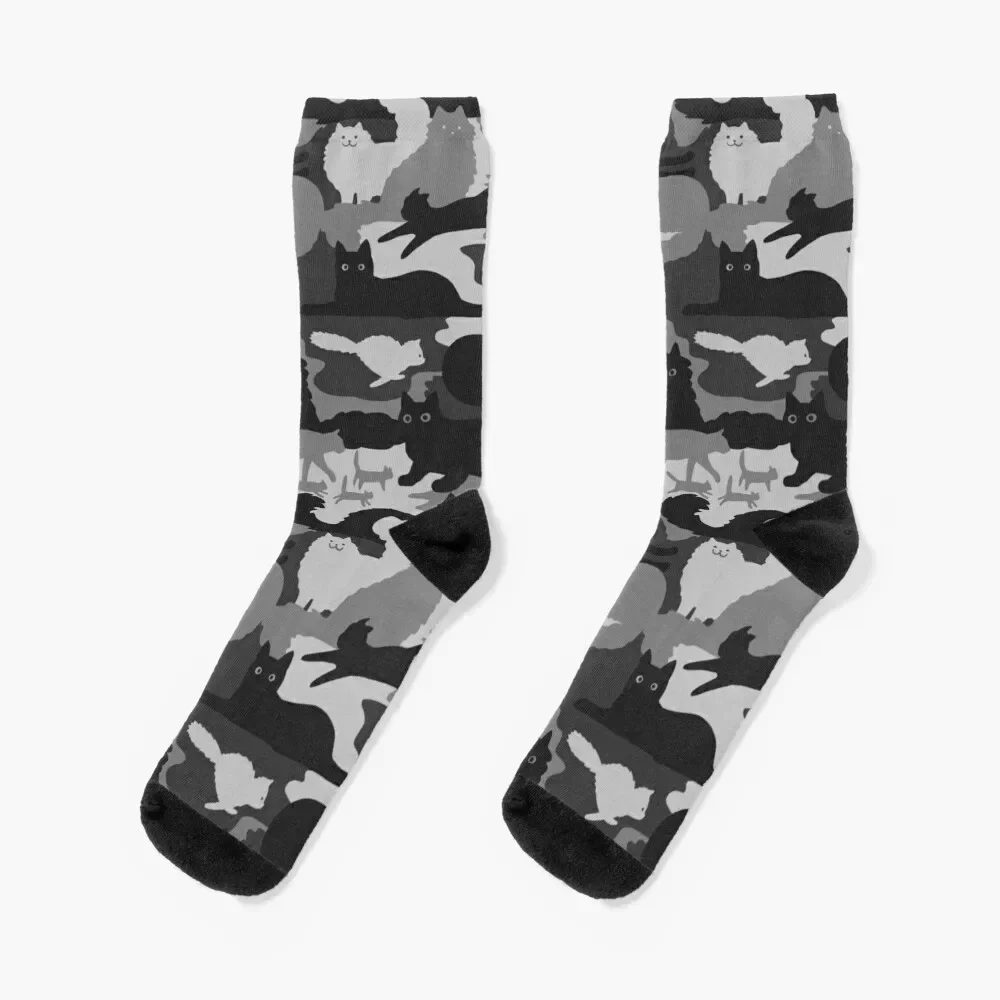 

Camouflage Pattern with Cats | Grey and Black Cats Camo Socks halloween gym designer Designer Man Socks Women's
