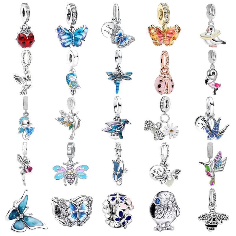 حار بيع DIY فراشة، خنفساء، الطيور، النورس سلسلة متعددة سحر الخرزة قلادة صالح الأصلي الأوروبي فضة مجوهرات هدية #1