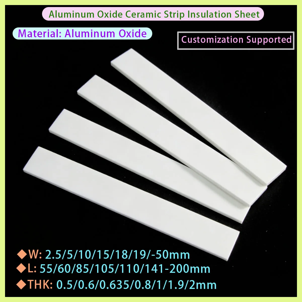 High Temperature Resistant Flat Strip Sizes 50x100x1/19x148/20x100 Custom Cutting Alumina Ceramic