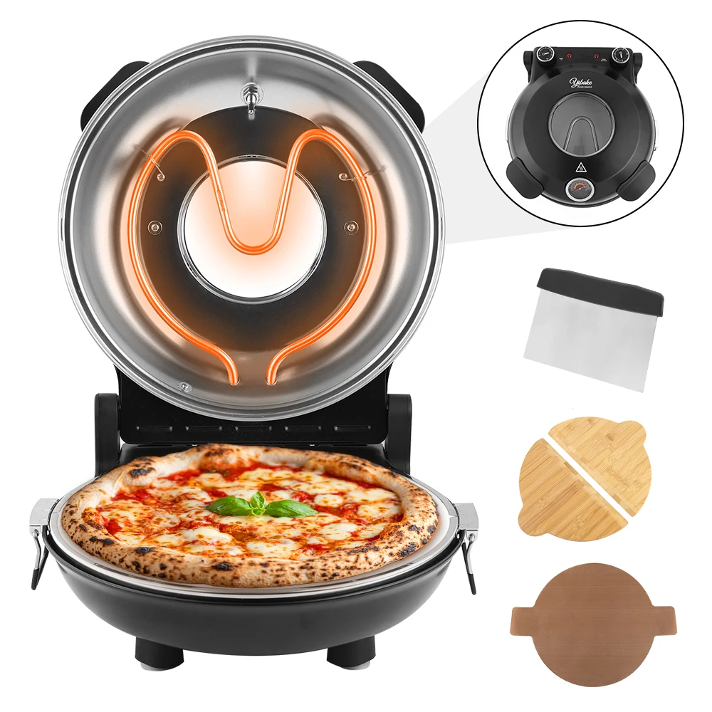 12 Zoll Elektrischer Pizzaofen für Innenräume 1200 Watt Glasierte Keramikstein-Heizplatte Zweiknopf-Präzisionstemperaturregelung Heizt auf 420 Grad ℃
