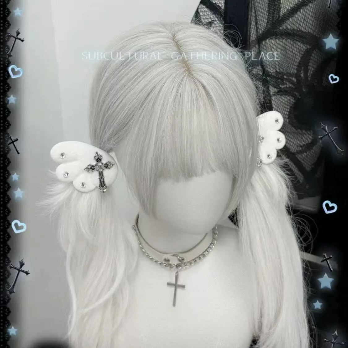 Japanese Mine Angel Wings Goth Bling Bling Wings Cross Hair Clip Sweet Cool Rhinestone Hairpin Lolita Girl Hair Accessoires
