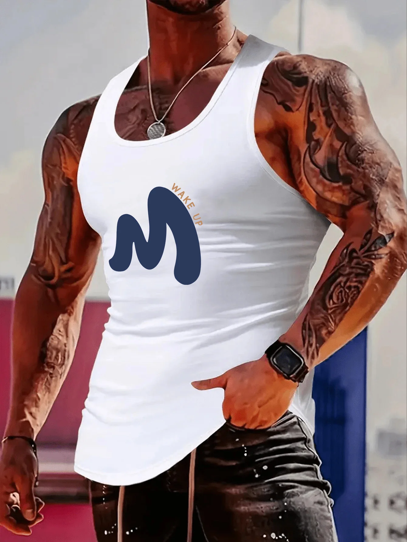 

Мужская майка с геометрическим узором, дышащая и влагоотводящая, для фитнеса, бега, тренировок, походов, спортивная майка без рукавов.