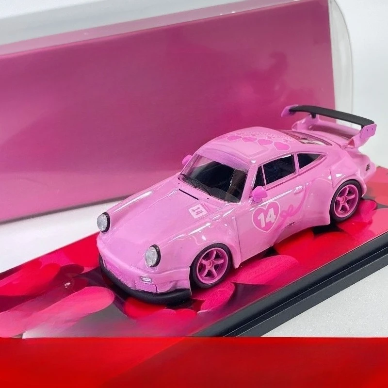 For MC Porsche RWB 930 GT Wing 14 Valentine's Day limited paint 1:64 alloy car model ornament