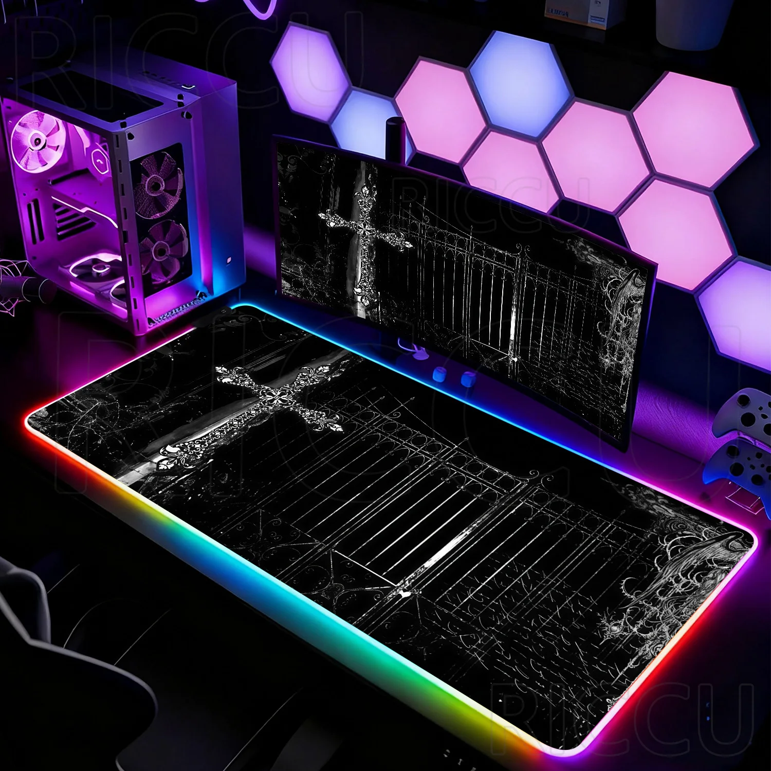 

RGB XXL HD Sword Art Cross Desk Mat Large Rubber Mousepad Gothic Black LED Mouse Pad Computer PC accessories Gaming Keyboard Mat