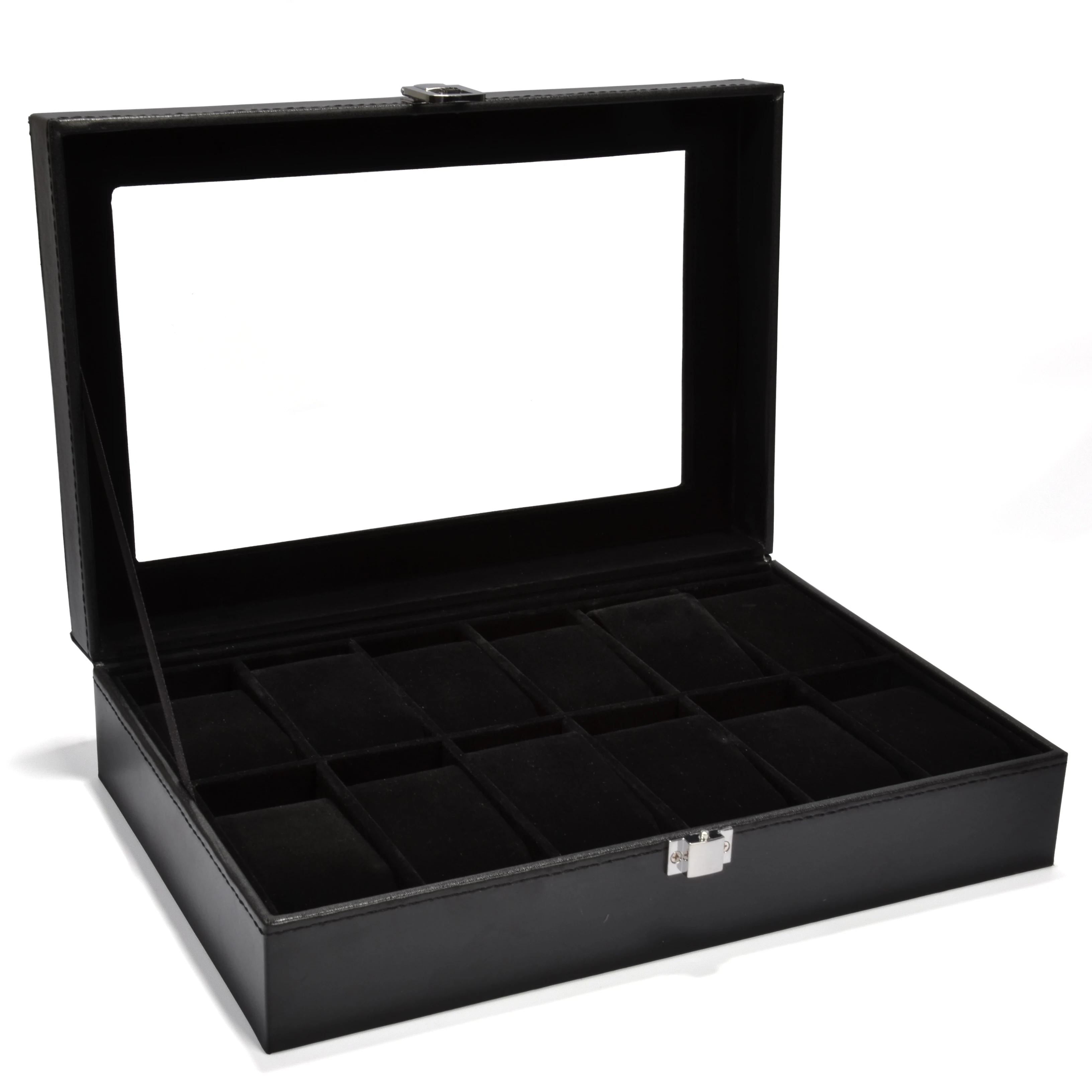 6/10/12’Girds Watch Box Black Leather Storage Case Watch Display Jewelry Box Watch Holder Organizer For Men Women Best Gifts