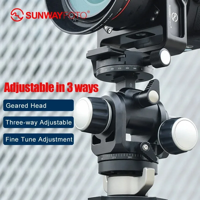 SUNWAYFOTO GH-PRO رأس ثلاثي القوائم مُجهز ثلاثي الاتجاه يتضمن لوحة Arca Swiss DP-60G