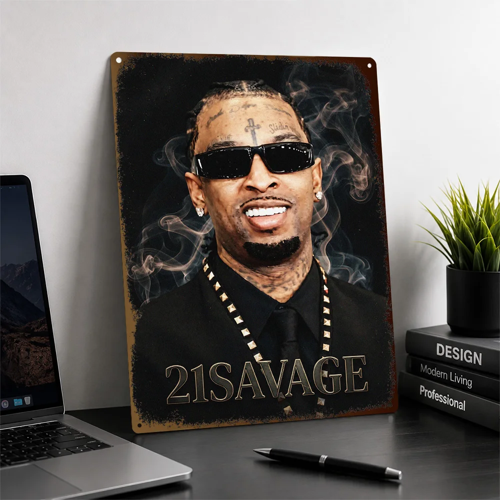 21 Savage Portrait With Smoke Printed Poster Personalized Aluminum Metal Sign Album Era Tribute Wall Art Creative Studio Decor