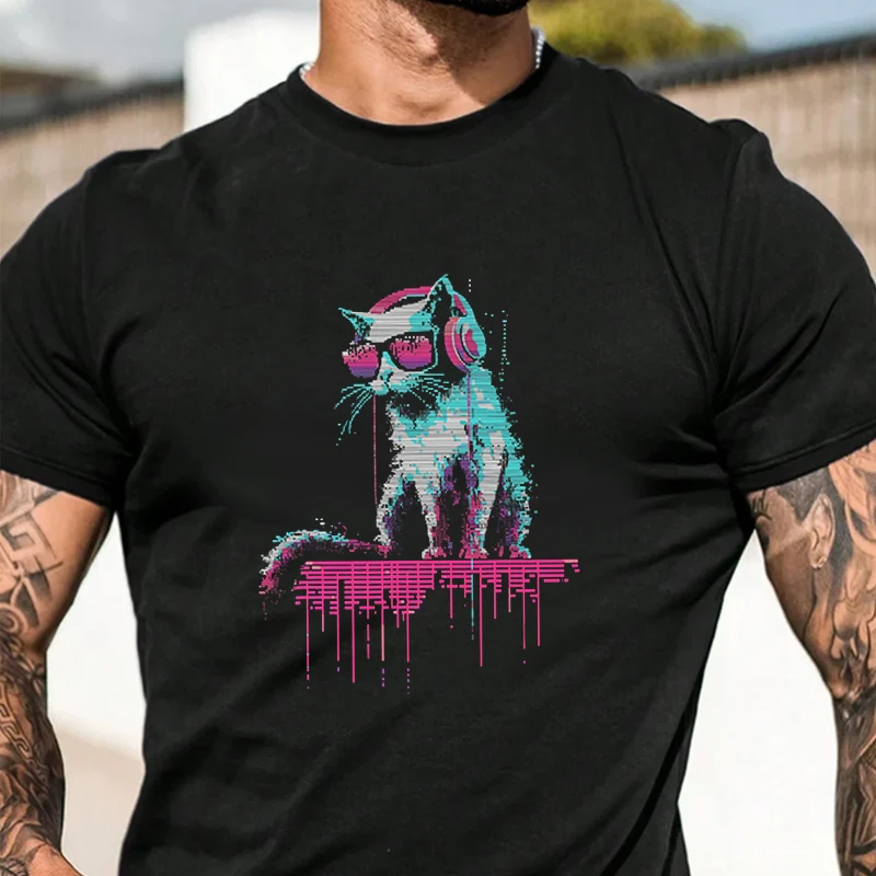

Мужская футболка с графическим принтом, ретро-принт с изображением кошки, модная повседневная футболка в уличном стиле для путешествий и спорта